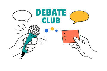 Debate club concept with microphone and speech bubbles