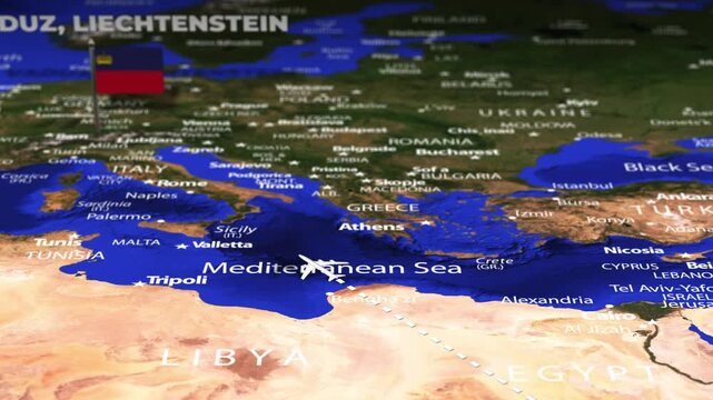 Flight From Addis Ababa ETHIOPIA to Vaduz LIECHTENSTEIN with flag pins