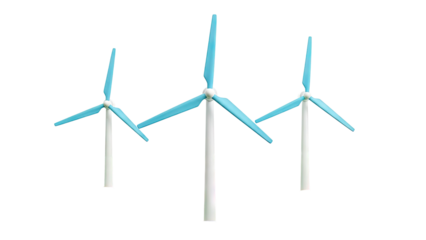 Three Wind Turbines with Blue Blades
