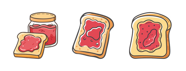 Jar of strawberry jam and toast slices with berry spread © SulaimanIslam