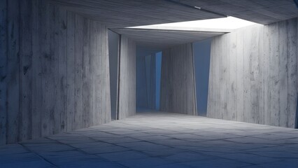 コンクリート構造の奥行きある抽象的室内