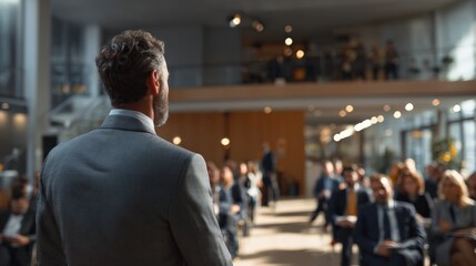 Fototapeta premium Engaging Public Speaking Presentation in a Modern Business Environment