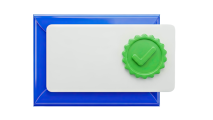 Green Checkmark Badge on White and Blue Envelope Mockup