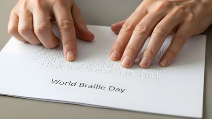 Hands reading Braille on paper