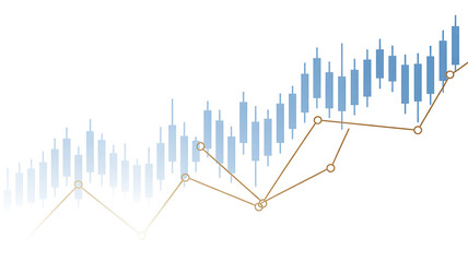 Dynamic financial candlestick chart with line graph showing consistent market growth and investment returns on a clean white background.