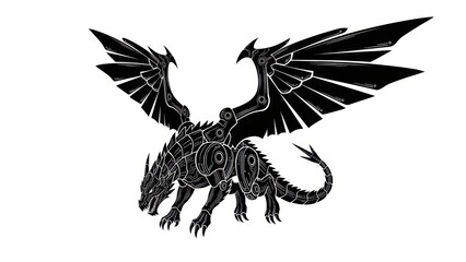 Fototapeta premium Cyber Dragon Silhouette Vector with Biomechanical Details for High Tech Branding