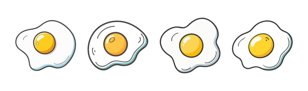 Four fried eggs with golden yolks on white background, vector illustration