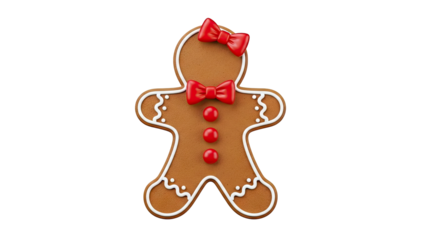 Gingerbread Cookie with Red Bow and Buttons