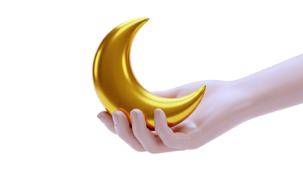 Golden Crescent Moon Held in Hand