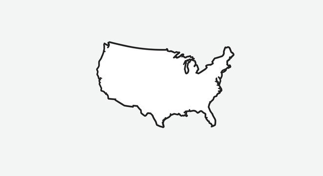 Outline map of the United States of America, a simple black and white vector graphic representing the geographic shape of the country
