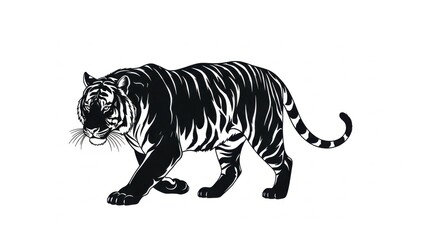 Obraz premium Powerful Prowling Tiger Silhouette Vector Art for Sports Mascots and Nature Focused Designs