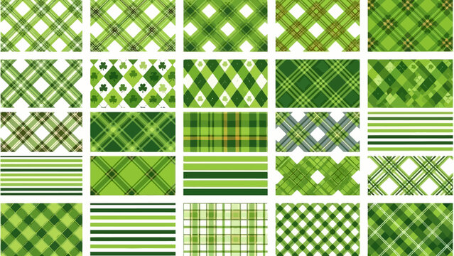 Green Plaid Patterns Collection: Tartan, Argyle, Stripes, and Shamrocks for St. Patrick's Day