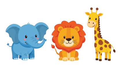 Obraz premium Cartoon animals trio isolated on transparent background