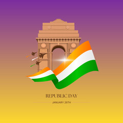 Fototapeta premium 26 january 75th Republic Day of India design with indain flag and monument illustration heritage.