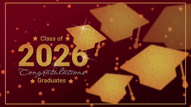Class of 2026 Graduation Celebration with Red and Gold Balloons Animation