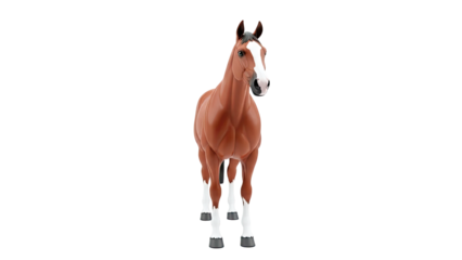 Brown Horse with White Blaze and Socks on White Background
