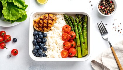 A white dish filled with assorted healthy food