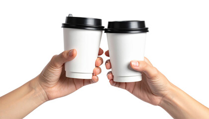 A closeup of a woman's hands holding a hot mug of black coffee or tea beverage, isolated as a single object during a healthy breakfast