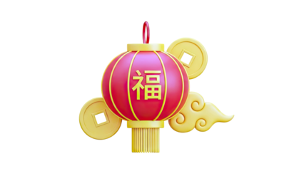 Chinese New Year Lantern with Coins and Clouds