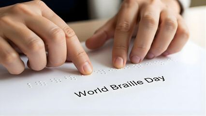 Hands reading Braille on paper
