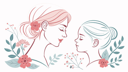 Tender moment between mother and daughter with flowers