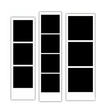 Three blank black photo strips with white frames template in different sizes on white background 