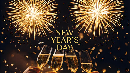 New Year's Celebration with Fireworks and Champagne