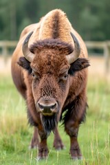 American bison standing proud in green meadow
