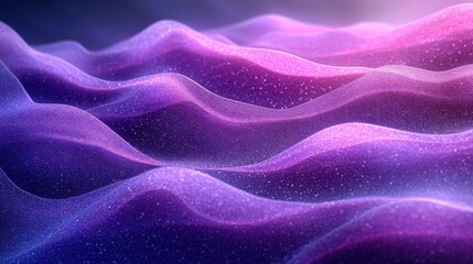 Abstract undulating waves of sparkling purple and pink glitter particles in soft light