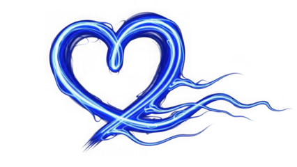 Blue neon heart design isolated on transparent background