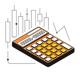Isometric investor calculator calculates profits from stock exchange investments. Contrast design with thin outline 3D vector isolated on white background