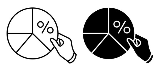 Linear icon. Hand of stockbroker speculator take away parts of total budget of invested funds. Simple black and white vector isolated on white background