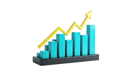 3D Bar Graph with Upward Trend Arrow
