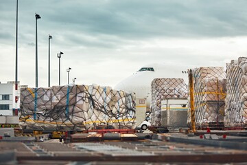 Loading of the cargo airplane