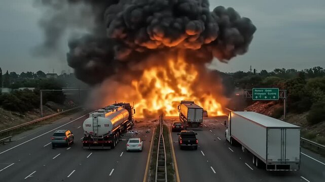 Truck Fire on Highway Causes Chaos.