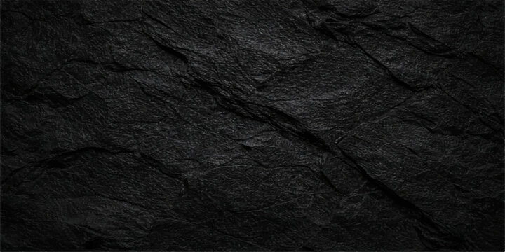 A dark vintage backdrop featuring a rough black leather pattern and crumpled paper texture creates a macro grunge material surface for this blank textured stone and fabric wall wallpaper design