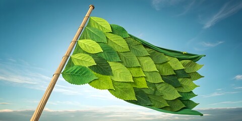 Eco themed leaf patterned flag symbolizing sustainability, environmental movement, and green global identity