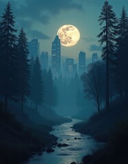 A cityscape at night during Earth Hour, with iconic scyscarpers buildings dimmed and only a few warm lights visible in windows