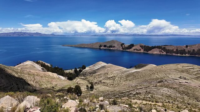 Isla del Sol, Bolivia: Panoramic footage of the famous isla del sol on the lake titicaca in the Andes in the Bolivia side in south America