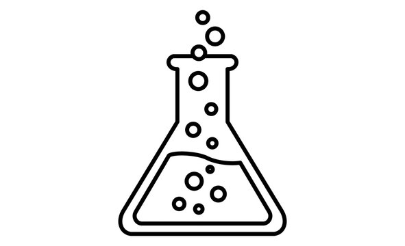 教科アイコン：理科（三角フラスコと気泡）のシンプルなモノクロイラストアイコン