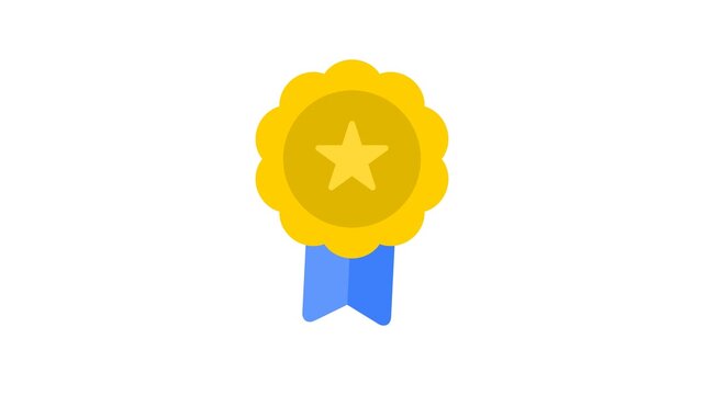 Golden star medal award animation on white background
