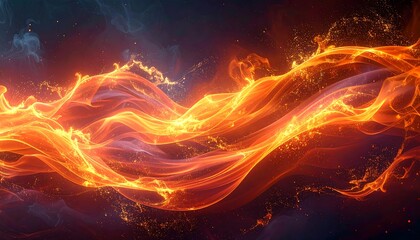 Luminous, fiery stream of energy flowing through dark space, with orange, yellow, and blue gradients