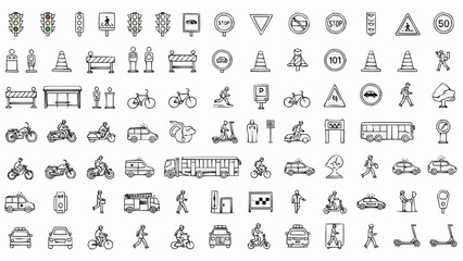 Collection of Transportation and Traffic Signs Icons.