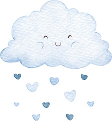Watercolor Cloud and Little Hearts