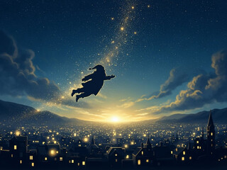 聖なる夜にサンタクロースが空を飛んでやって来る