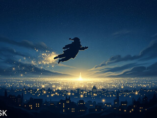 聖なる夜にサンタクロースが空を飛んでやって来る