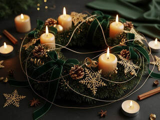 クリスマスリースとキャンドル