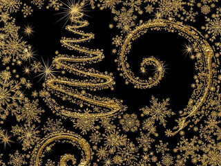 ゴールドとブラックのクリスマス抽象アート