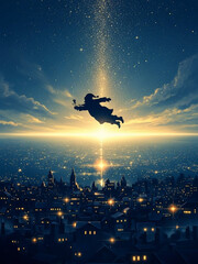 聖なる夜にサンタクロースが空を飛んでやって来る