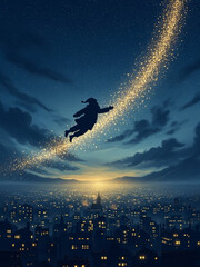 聖なる夜にサンタクロースが空を飛んでやって来る